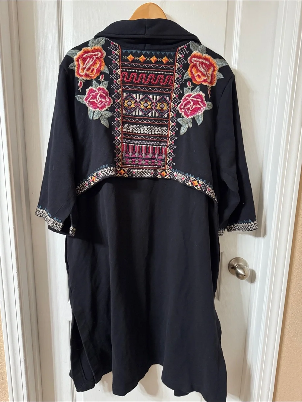 Johnny Was Black Embroidered Kimono| Duster with Rose Accents